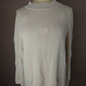 Bitte Kai Rand Women's L Beige Pullover Sweater Viscose Knit Fuzzy Dot Mock Neck